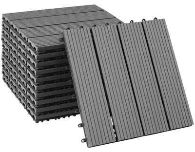 Zdjęcie produktu dla zestaw 11 płytek tarasowych tectake® Tegulas w systemie zatrzaskowym 31 x 31 x 2,2 cm