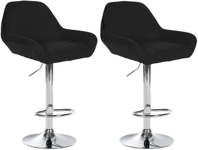 Immagine prodotto di Set di 2 sgabelli da bar Braga, regolabili in altezza, con rivestimento in tessuto e poggiapiedi. Colore: nero. Struttura: cromata