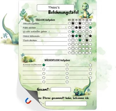 Produktbild von Belohnungstafel Kinder A4 magnetisch - Spielerisches Töpfchentraining und Alltagsroutinen mit Dino Design - Für strahlende Kinder und entspannte Eltern