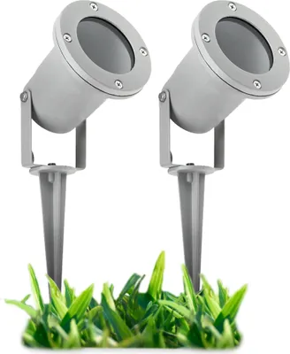 Zdjęcie produktu dla SSC-LUXon 2 lampy ogrodowe z zasilaniem w kolorze szarym IP65 z kablem 1,8 m z wtyczką Schuko - Punktowy reflektor ogrodowy GU10 do zastosowań zewnętrznych IP65