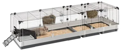 Produktbild von FERPLAST Meerschweinchen Käfig, 205 x 60 x 50 cm, inkl. Häuschen und Zubehör, viel Platz für Kaninchen
