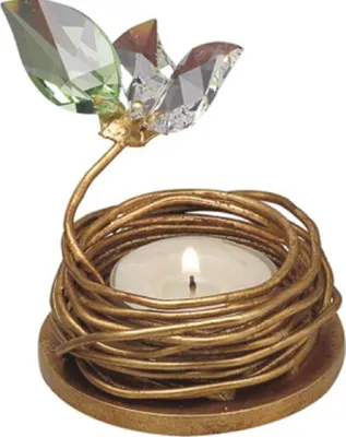 Produktbild von Casa Padrino Luxus Teelichthalter mit Swarovski Kristallglas Gold / Mehrfarbig Ø 7 x H. 5 cm - Luxus Wohnzimmer Deko Accessoires