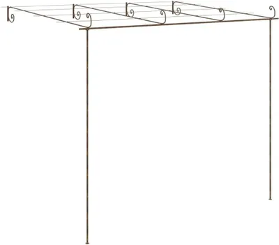A metal pergola structure on a white background.