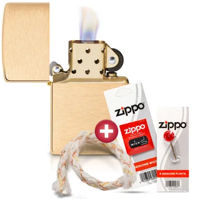 Produktbild von Zippo Geschenk-Set mit 2 Sturmfeuerzeugen - Brushed Brass Finish mit Docht und F