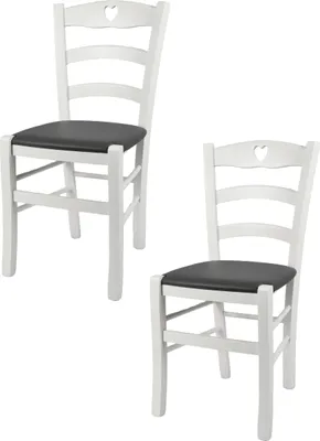 Produktbild von t m c s Tommychairs - 2er Set Stühle CUORE für Küche und Esszimmer, robuste Struktur aus Buchenholz, deckend Weiss lackiert und gepolsterte Sitzfläche mit Kunstleder in der Farbe Dunkelgrau bezogen