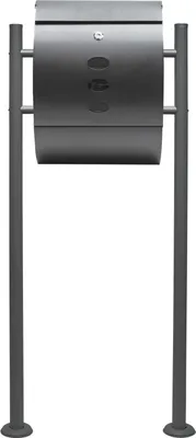 Produktbild von Wiltec Briefkasten Set V18 Anthrazit mit Ständer, Wandbriefkasten mit Schloss, Sichtfenstern und Zeitungsrolle, Postkasten aus pulverbeschichtetem Stahl
