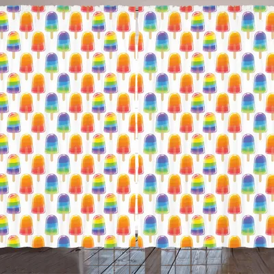 Obrázok produktu pre ARANDE ľadová záclona, oranžová a dúhová farebná cukrová slávnosť Popsicles – sladký motív, 280 x 225 cm, viacfarebná