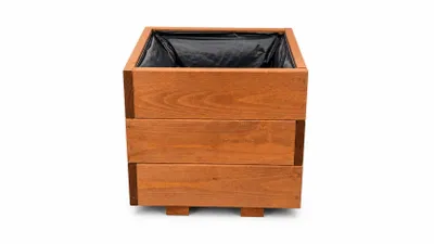 Produktbild von Quadratischer Pflanzkübel 30x30x28 cm – Moderner Blumentopf, wetterfest & stilvoll für Balkon, Terrasse & Garten (D26 Teak)