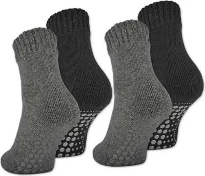 Produktbild von 2 I 4 I 6 Paar ABS Socken Herren Damen Anti Rutsch Socken mit Wolle 21463 - 4 Paar Schwarz/Anthrazit 39-42