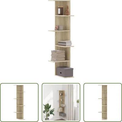Obrázek produktu pro The Living Store Dubová rohová nástěnná police Sonoma 36,5x36,5x140 cm materiál na bázi dřeva