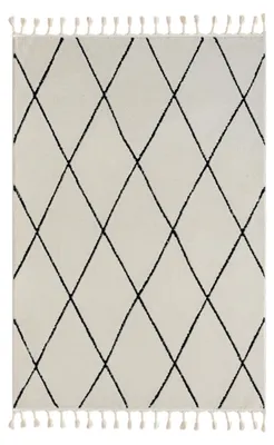 Obrázek produktu pro MY-RUG Koberec, Freya, 200x140, bílý, s vysokým vlasem, moderní, marocký design, nadýchaný měkký, skandinávský kosočtvercový vzor, obdélníkový tvar