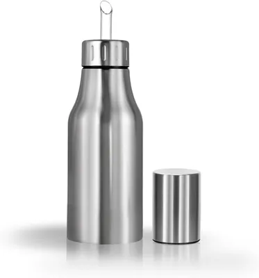 Produktbild von Öl- und Essigflasche mit Dosierer – Auslaufsicherer Edelstahl – Küchenutensil – 500 ml