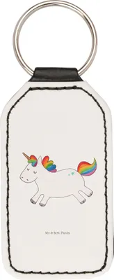 Produktbild von Mr. & Mrs. Panda schlüssel anhänger Einhorn Happy - Weiß - Geschenk, Taschenanhänger, Einhörner, Spaß, Schlüsselanhänger Mit Spruch, Rechteckig, glücklich, Freude, Witzig