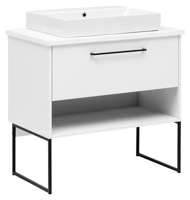 Waschtisch mit Keramikbecken, laminierte Platte, mattweiß, 85,2x88,8x50 cm