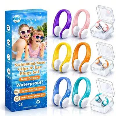 Produktbild von Schwimm-Nasenklammern & Ohrstöpsel Set 9-teilig | 6 Nasenclips & 3 Paar Ohrstöpsel | Silikon | Mehrfarbig | Kinder & Erwachsene