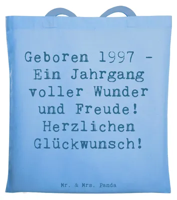 Produktbild von Mr. & Mrs. Panda Schultasche Spruch 1997 Geburtstag - Sky Blue - Geschenk, Herzlichen Glückwunsch, Happy Birthday, Tote Bag, Tasche, Shopping, Jahrgang, geboren, Alter