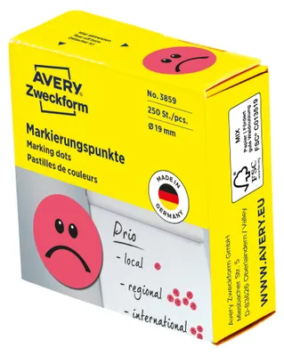 Produktbild von Avery Zweckform 3859, Bewertungspunkte, ? 19 mm, 250 Etiketten / 1 Rolle, rot