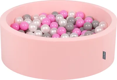 Zdjęcie produktu dla KiddyMoon suchy basen okrągły z piłeczkami 7cm różowy: perła-szary-róż 90x30cm/200piłek zabawka basen piankowy