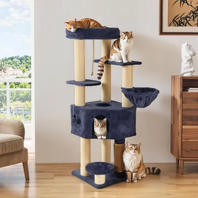 Produktbild von Kratzbaum Katzenkratzbaum Katzenbürsten, Mehrstöckiger, Spielbaum Katzenturm, 50 x 50 x 159 cm, Dunkelgrau