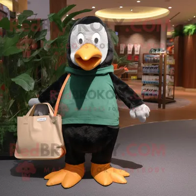 Produktbild von Waldgrüner REDBROKOLY Pinguin Maskottchen Kostüm charakter bekleidet mit einem Body und Tragetaschen