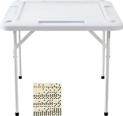 Produktbild von SucceBuy Mahjong-Tisch, quadratischer, Weiß klappbarer Mahjong-Tisch für 4 Spieler mit 4 Getränkehaltern und 4 Chip-Tabletts, tragbarer Domino-Spieltisch