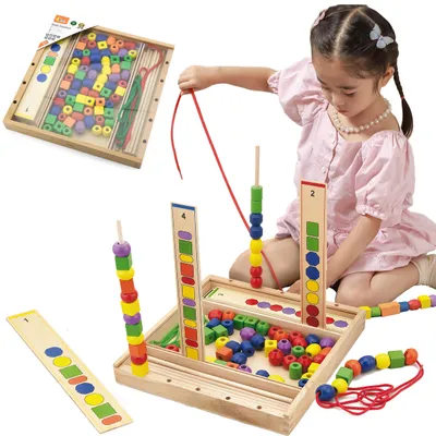 Produktbild von VIGA Holzspielzeug, Lernspiel: Logische Perlen, 104 Elemente, Montessori-Methode