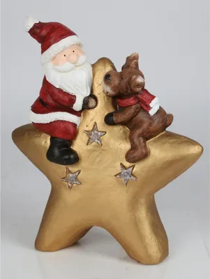Produktbild von Süße Deko Figur LED Stern mit Weihnachtsmann & Rentier Dekoration Licht Winter