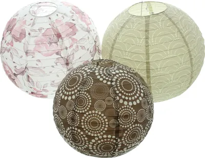 Produktbild von 3x Papierlampion Flowers rund 30+40cm – Laterne, Lampenschirm