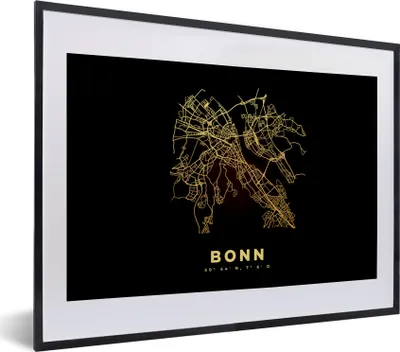 Produktbild von MuchoWow® Gerahmtes Poster Karte - Bonn - Gold - Stadtplan - Karte 40x30 cm - Poster mit Schwarzem Bilderrahmen Wandposter Rahmen Foto Bilder - Bilderrahmen - Poster im Rahmen