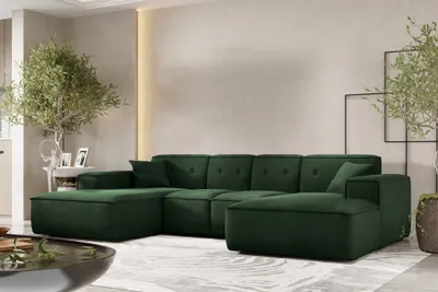 Produktbild von Wohnlandschaft Sofa U-Form CESINA XS in Stoff Opera Velvet Dunkelgrün
