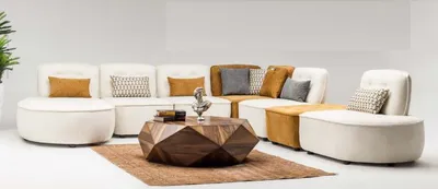 Zdjęcie produktu dla Sofa modułowa, narożna, w kształcie litery L, kolor beżowy, obita tkaniną