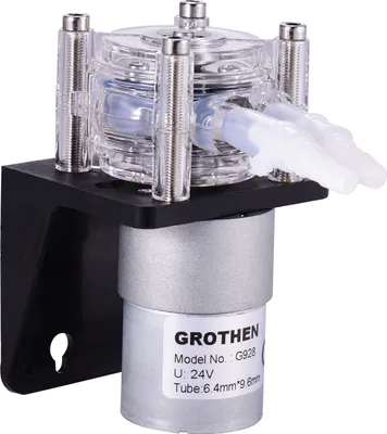 Produktbild von GROTHEN DC 24V Schlauchpumpe mit Silikonschlauch Hochdurchfluss Wasser Fluessigkeitspumpe Dosierung Vakuumpumpe Selbstansaugende Korrosionsschutz Einstellbarer Durchfluss fuer DIY Aquarium Lab Chemische Analyse Dosierzusaetze L-Stil