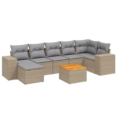 Produktbild von vidaXL 8-tlg. Garten-Sofagarnitur mit Kissen Beige Poly Rattan