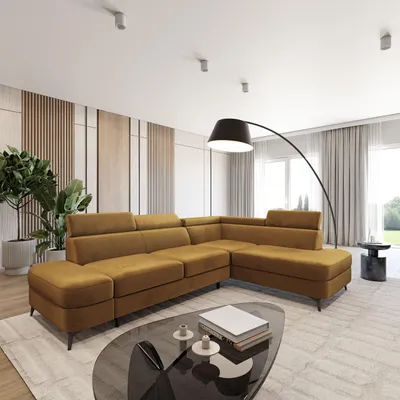Produktbild von Masseno Ecksofa AVISE M R-S mit Schlaffunktion L-Form, Sofa mit Bettkasten, Wohnzimmersofa, Couch, Soffa, Bettsofa, Couchgarnitur- Gelb, MONOLITH 48
