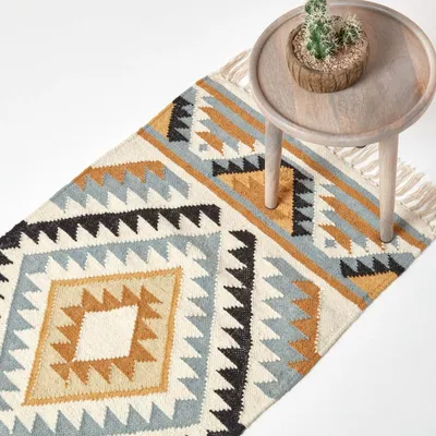 Produktbild von HOMESCAPES Kelim-Teppichläufer Agra 66x200 cm – Handwebteppich aus Wolle & Baumwolle
