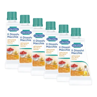 Produktbild von Dr. Beckmann Fett- und Soßenfleckenentferner, Spezialfleckenentferner zur Entfernung von Fett-, Schokoladen- und anderen Flecken, 6 Stück à 50 ml
