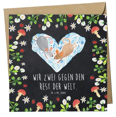 Produktbild von Mr. & Mrs. Panda Grußkarte Mäuse Herz - Kreidetafel - Geschenk, Glückwunschkarte, Liebe, anlasskarte, Freundin, faltkarte, für Immer, doppelkarte, Klappkarte, Maus
