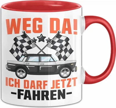 Produktbild von Führerschein Bestanden Geschenk Tasse Bestandener Führerschein Weg Da Ich Darf Jetzt Fahren Fahrschule Kaffee-Becher (Rot)