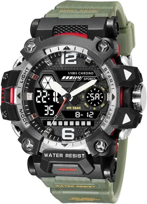 Productafbeelding van Digitale klok, 5 ATM waterdicht, militair design, tactische outdoor horloge, digitale herenhorloge, zwart/groen, sportklok voor jongens, mannen, chronograaf, stopwatch, sportwekker