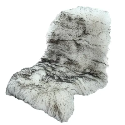 A faux fur rug is shown against a white background.