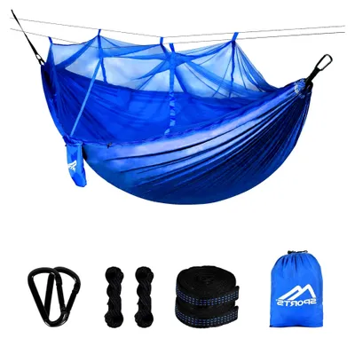 Produktbild von Ultraleichte Camping-Hängematte mit Moskitonetz | 250 kg Tragkraft, atmungsaktiv (Königsblau)