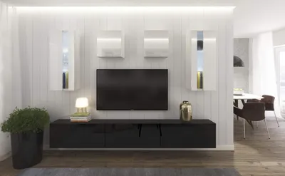 Image de Furnitech Meuble-paroi Salon - Meuble-paroi suspendu Moderne - Étagères et meuble TV - Meubles de salon sans LED (AN291-17BW-HG23 1B Grand)