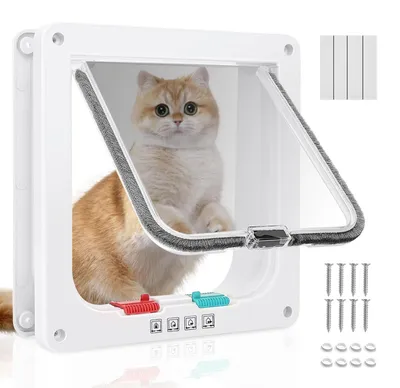 Productafbeelding van Kattenluik - Grote kattendeur - 4-weg vergrendeling - 25 x 23,5 cm - Weerbestendig - Kattenklep