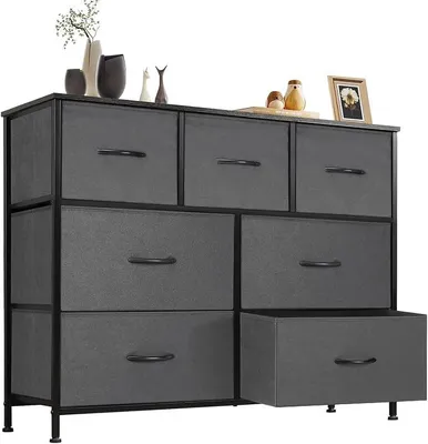 Imagen del producto de Cómoda para dormitorio, cómoda con cajón ancho, 7 cajones de tela con tiradores, armario, mueble para televisión para dormitorio, armario, sala de estar, habitación infantil
