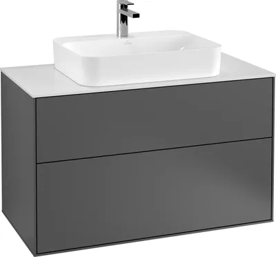Produktbild von Villeroy & Boch Finion Waschtischunterschrank, 2 Auszüge, Waschbecken mittig, 1000x603x501mm, Glass Black Matt, F35200HB