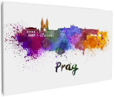 Produktbild von Wallario Premium Leinwandbild Städte als Aquarell - Skyline von Prag in Größe 60 x 90 cm