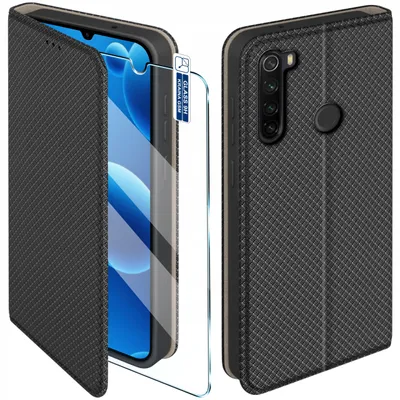 Produktbild von Klapphülle für das Xiaomi Redmi Note 8T, verschließbar, schwarz + 9H-Glas