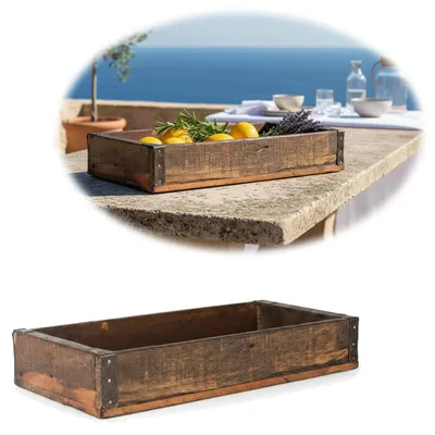Produktbild von LS-LebenStil Vintage Holz Serviertablett Unika Roadwood 35x20cm Braun Deko Tablett Kerzentablett Küchentablett Holztablett Aufbewahrungskiste