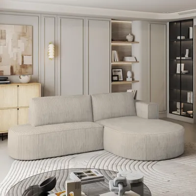 Produktbild von Masseno Ecksofa CORTIO P R-S mit Schlaffunktion L-Form, Sofa mit Bettkasten, Wohnzimmersofa, Couch, Soffa, Bettsofa, Couchgarnitur- Creme, POSO 100
