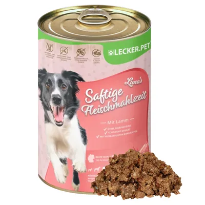 Produktbild von 12 x 400 g Lecker.Pet® Luna's Saftige Fleischmahlzeit mit Lamm Hundefutter Nassfutter